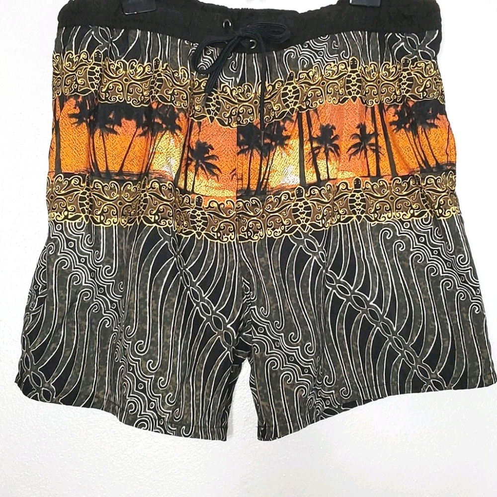 Vintage  Catalina Hawaiian tropical style turtle island swim trunks board Shorts